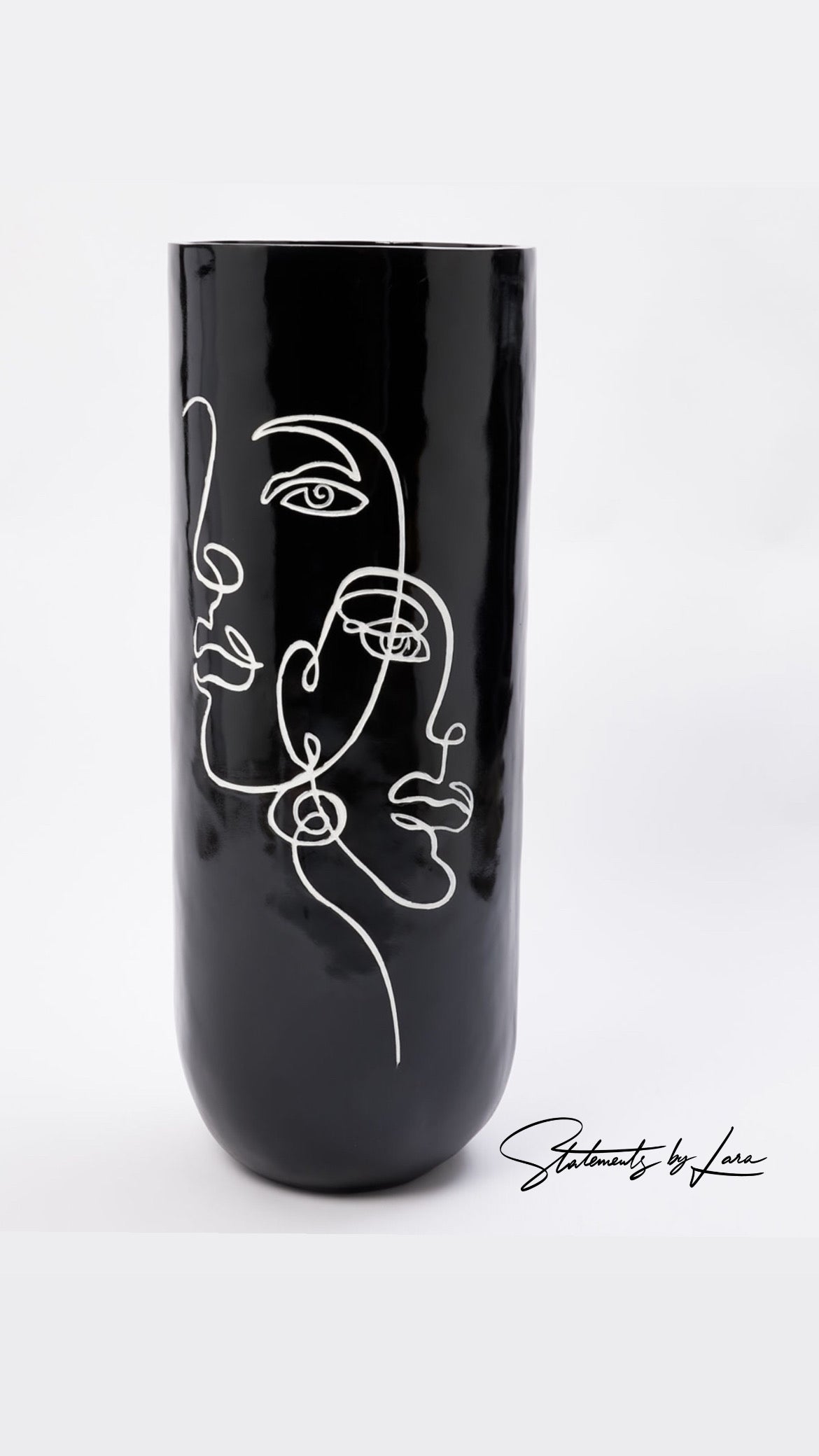 Black Abstract Face Resin Vase