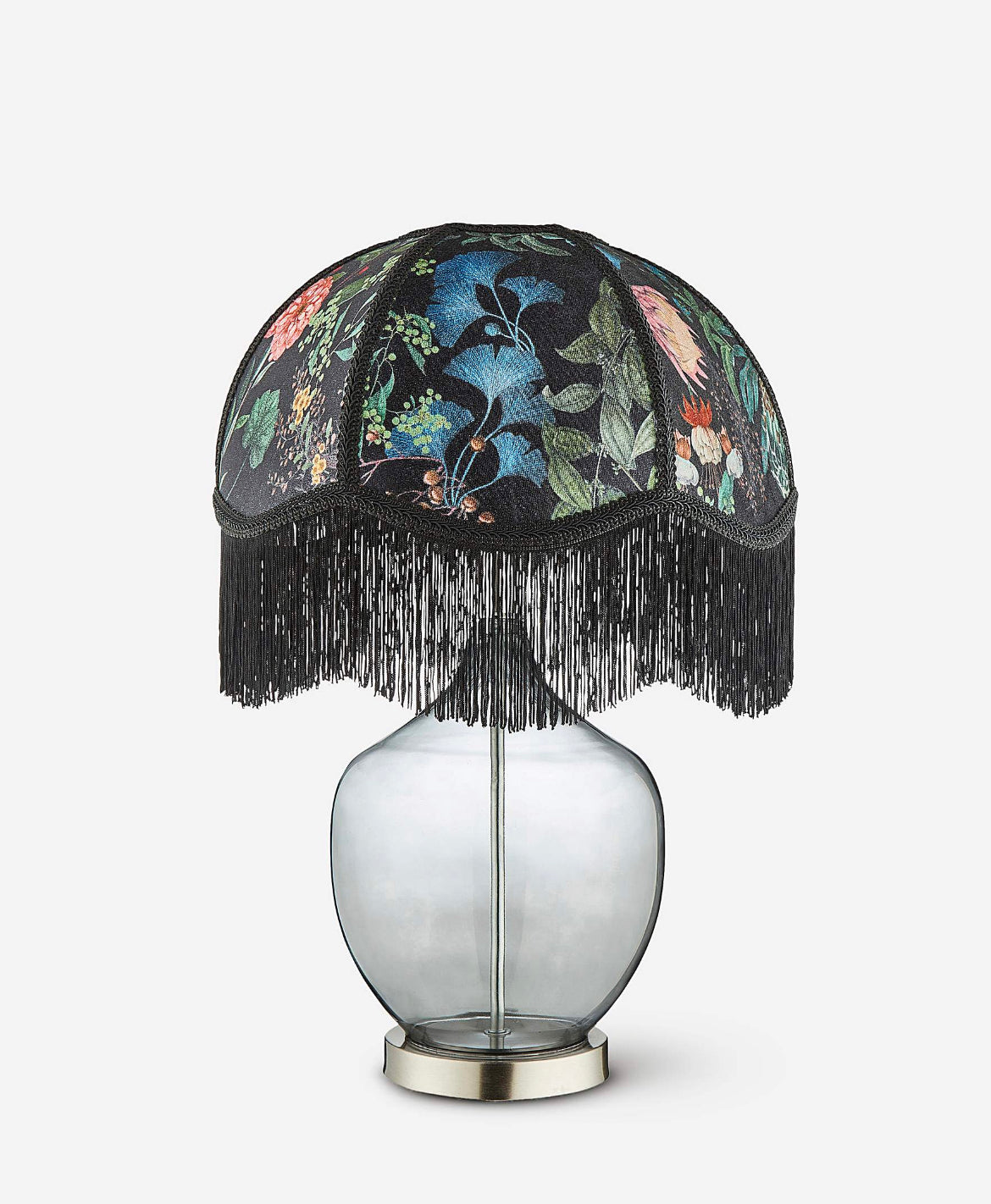 Stylish Glass Table Lamp With Floral Base