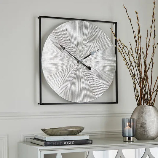 Luxe Ribbed Silver Wall Clock