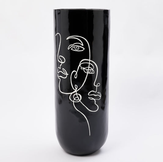 Black Abstract Face Resin Vase