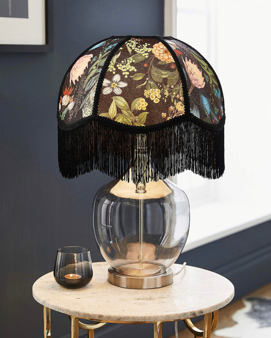 Stylish Glass Table Lamp With Floral Base